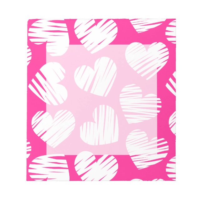 Moderner rosa-weißer doodled Herz-Valentinstag Notizblock (Vorderseite)