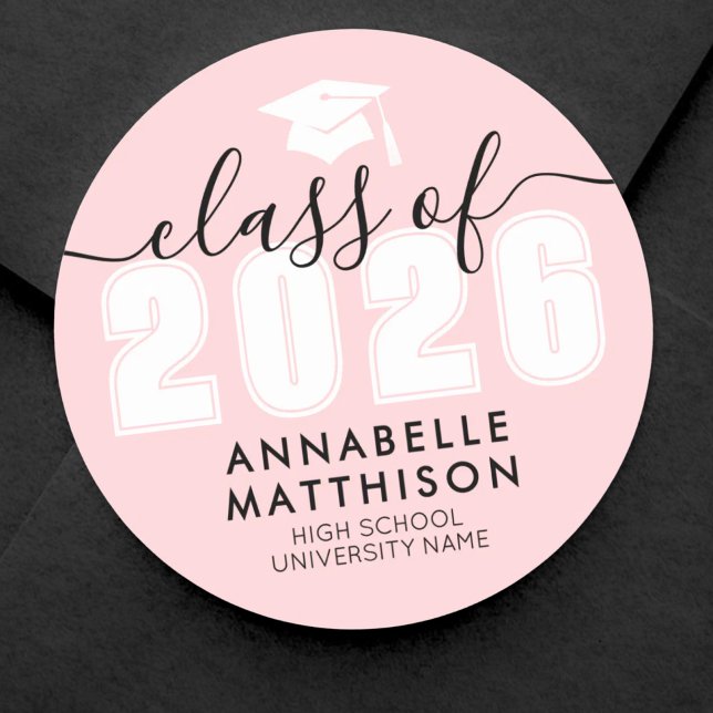 Moderner rosafarbener Abschluss Runder Aufkleber (Graduate Modern Pink Graduation Classic Round Sticker )