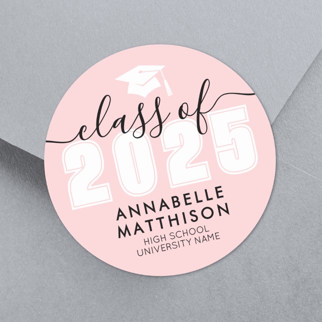 Moderner rosafarbener Abschluss Runder Aufkleber (Graduate Modern Pink Graduation Classic Round Sticker )