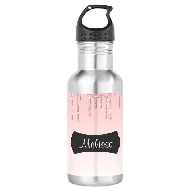 Moderner rosafarbener Glitzer Edelstahlflasche (Vorderseite)