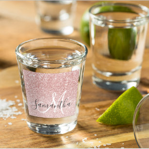 Moderner rosafarbener Glitzer Glitzern Personalisi Schnapsglas