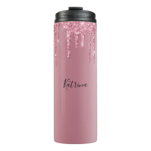 Moderner rosafarbener Glitzer Personalisierter Nam Thermosbecher
