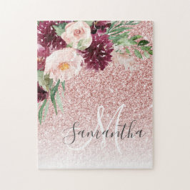 Moderner rosafarbener Glitzer und Blume mit Namen Puzzle