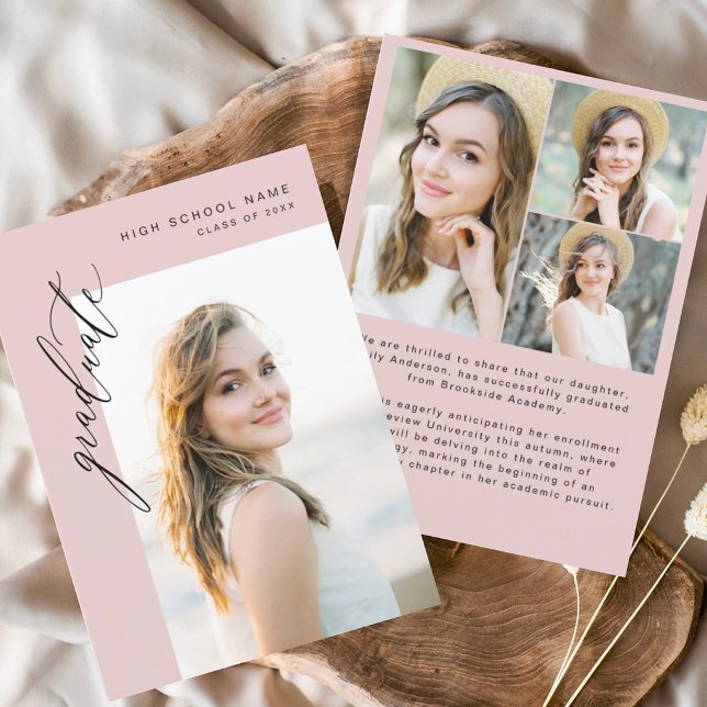 Moderner rosafarbener Graduate Einfaches Foto Absc Ankündigung (Von Creator hochgeladen)