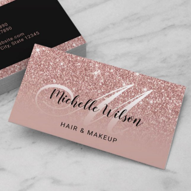 Moderner Rose Gold Glitzer Monogram Beauty Salon Visitenkarte (Von Creator hochgeladen)