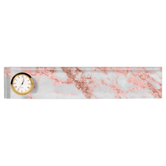 Moderner Rose Gold Glitzer Namensplakette (Vorderseite)