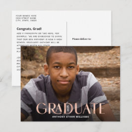 Moderner Rose Gold Overlay Foto Abschluss Postkarte