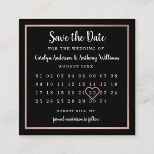 Moderner Rose Goldfilm Kalender Save the Date Begleitkarte