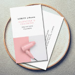 Moderner Rose Weißer Haartrockner Foto Salon Visitenkarte<br><div class="desc">Elegante,  anpassbare Visitenkartenvorlage mit einem beruflichen Studio-Foto eines rosafarbenen Haartrockners. Das Zimmer war sauber und das Bad sehr sauber.</div>
