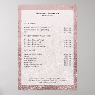 Moderner Roségold Glitter Salon Preisliste Poster