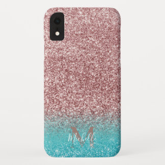 Moderner Rosen-GoldGlitzer u. aquamarines Ombre Case-Mate iPhone Hülle