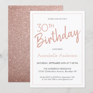 Moderner Rosengarten Glitzer 30. Geburtstag Einladung