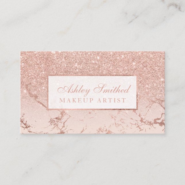 Moderner RosengoldGlitter erröten Marmorombre Visitenkarte (Vorderseite)