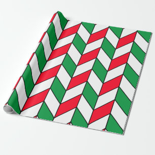 Moderner Rot Grün Weihnachten Fischgrätenmuster Ch Geschenkpapier