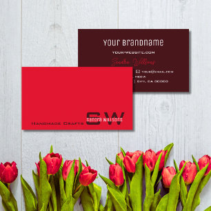 Moderner Rot und Burgund Chic mit Monogram Simple Visitenkarte