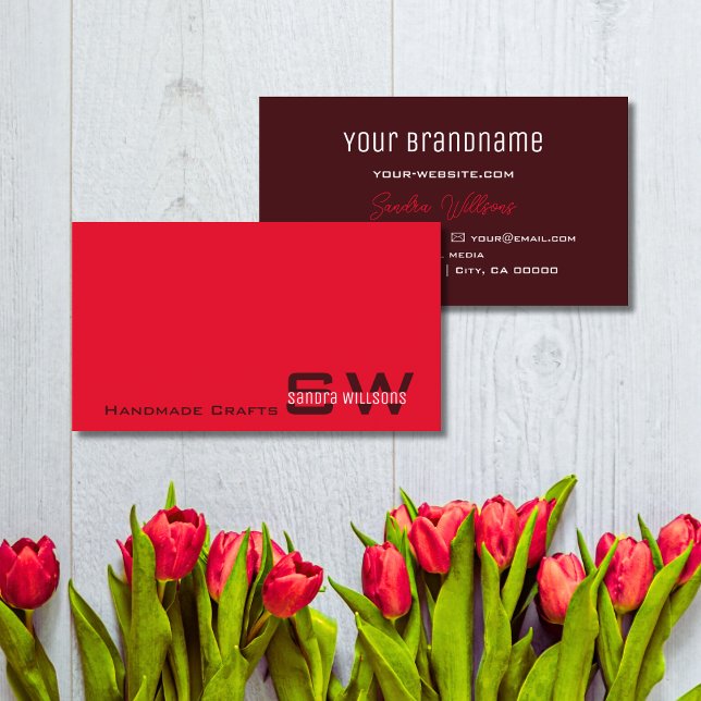 Moderner Rot und Burgund Chic mit Monogram Simple Visitenkarte (Von Creator hochgeladen)