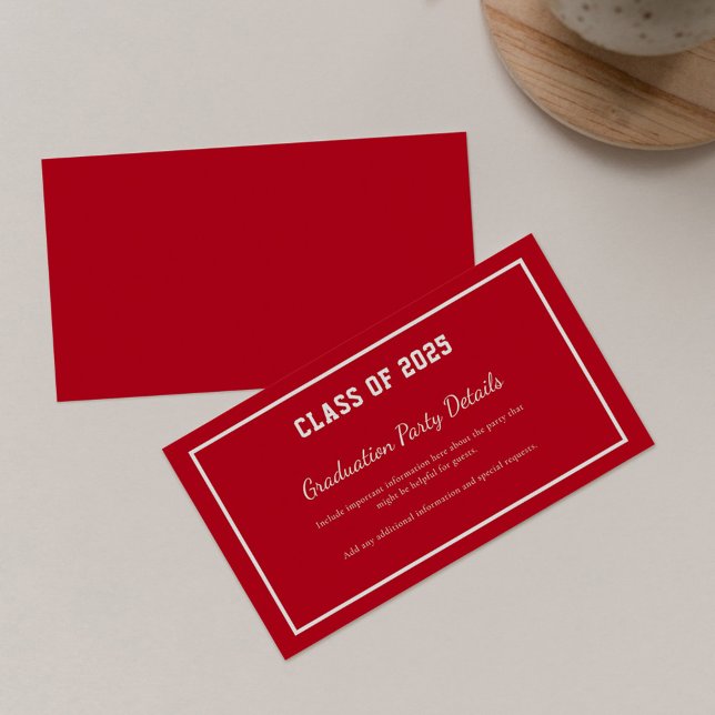 Moderner Roter Abschluss 2025 Party Visitenkarte (Red Graduation 2025 Party Invitation Geometric Enclosure Card)