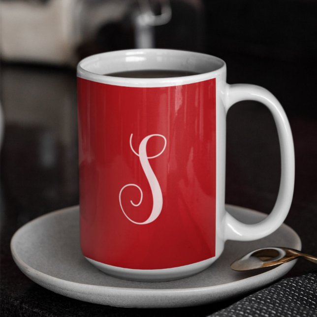 Moderner roter Chic und stilvolle Custom Monogram Kaffeetasse (Von Creator hochgeladen)