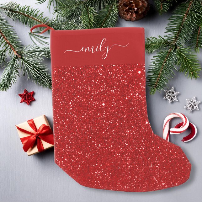 Moderner Roter Glitzer Sparkle Kleiner Weihnachtsstrumpf (Von Creator hochgeladen)