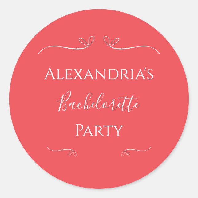 Moderner roter Junggeselinnen-Abschied Runder Aufkleber (Vorderseite)