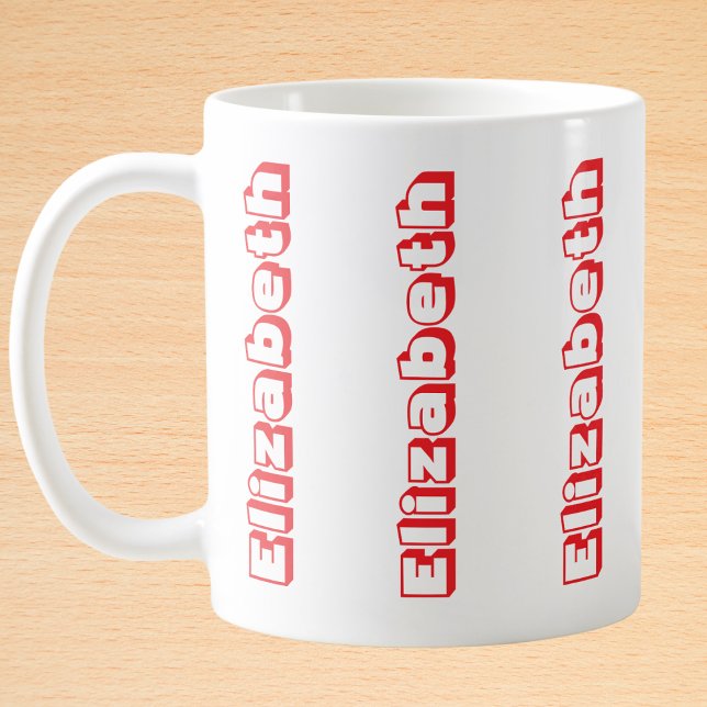 Moderner roter vertikaler Name Personalisiert Kaffeetasse (Von Creator hochgeladen)