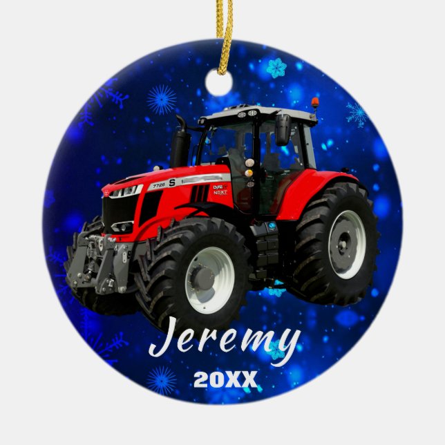 Moderner Rottraktor "Christmas 20XX" Keramik Ornam Keramik Ornament (Vorne)
