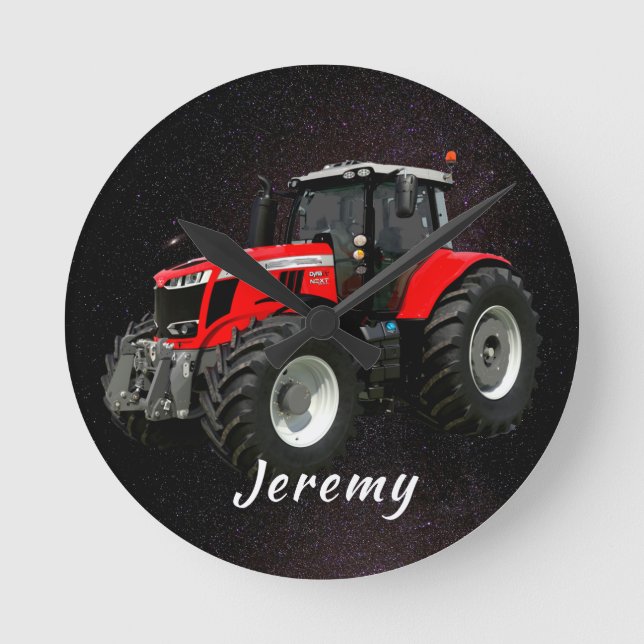 Moderner Rottraktor  Runde Wanduhr (Vorderseite)