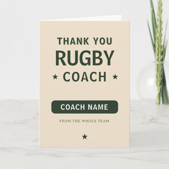 Moderner Rugby-Team-Spieler-Trainer Dankeskarte (Vorderseite)