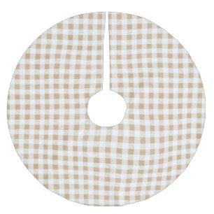 Moderner Rustikaler Beige Weißer Gingham Karo Polyester Weihnachtsbaumdecke