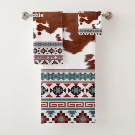Moderner Rustikaler Boho Western Cowhide Badhandtuch Set