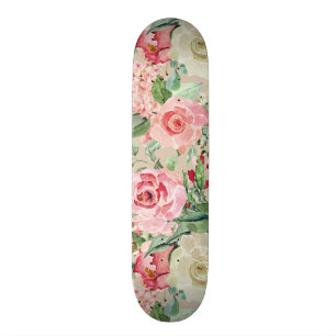 Moderner rustikaler Creme-Rosen-Rosa Watercolor Skateboard