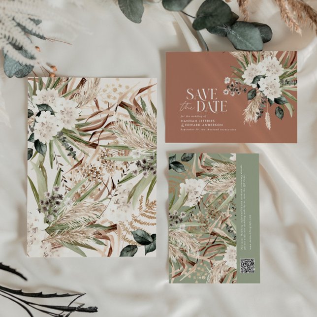 Moderner rustikaler eukalyptus botanischer QR-Code Save The Date (Von Creator hochgeladen)