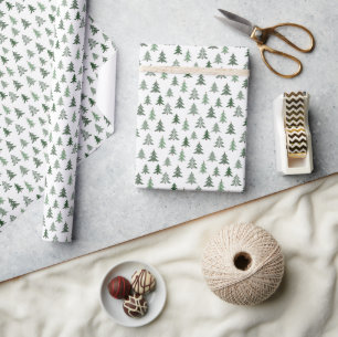 Moderner Rustikaler Grüner Weihnachtsbaum Geschenkpapier