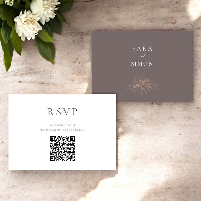 Moderner rustikaler QR-Code Hochzeit RSVP Karte (modern rustic earty tones peach floral qr wedding rsvp card )