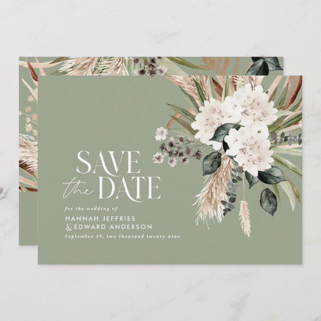 Moderner rustikaler Salbei eucalyptus botanischer  Save The Date (Vorne/Hinten)