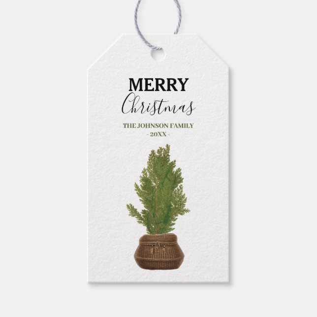 Moderner Rustikaler Weihnachtsbaum Geschenkanhänger (Vorderseite)