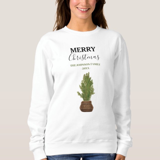 Moderner Rustikaler Weihnachtsbaum Urlaub Sweatshirt (Vorderseite)
