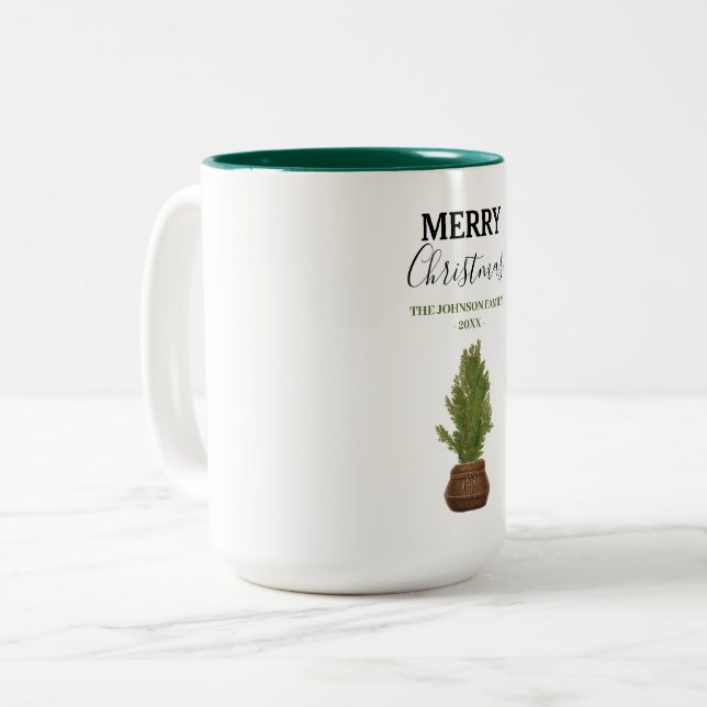 Moderner Rustikaler Weihnachtsbaum Urlaub Zweifarbige Tasse (Vorderseite Links)
