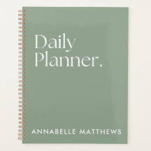 Moderner Sage Green Daily Planer mit Monogramm