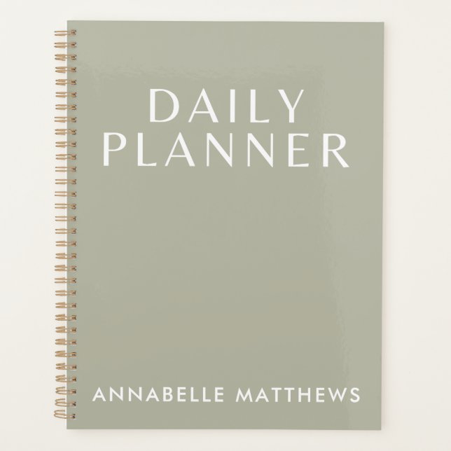 Moderner Sage Green Daily Planer mit Monogramm (Vorderseite)