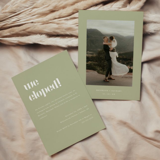 Moderner Sage Green Wedding Elopement Empfang Einladung (Von Creator hochgeladen)