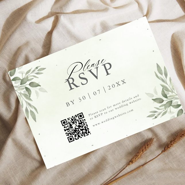 Moderner Sage Greenery QR Code Save-the-Date-Karte Save The Date (Von Creator hochgeladen)