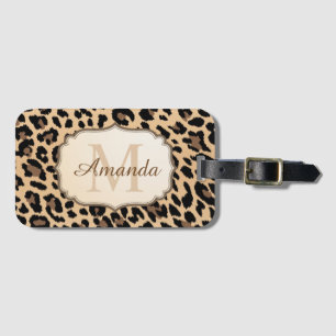 Moderner Sahneleopard-Druck-Monogramm-Name Gepäckanhänger