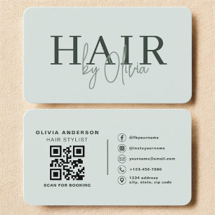 Moderner Salbeigrüner Friseur-QR-Code  Visitenkarte