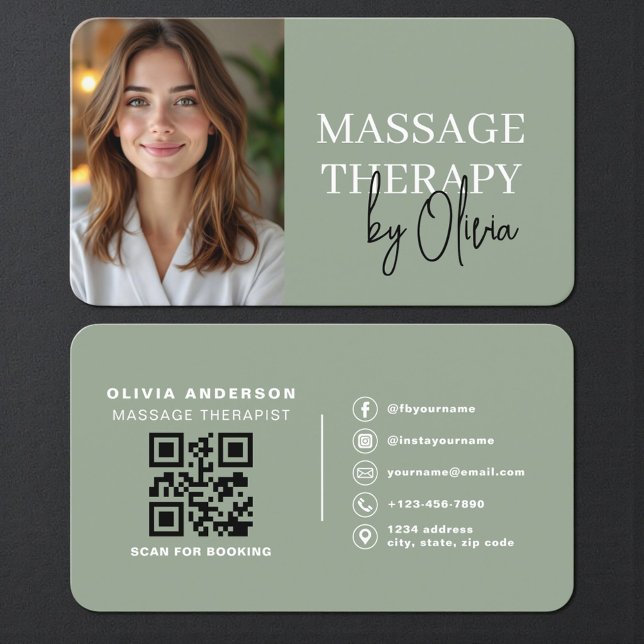 Moderner Salbeigrüner Wellness-Spa-Therapeut Visitenkarte (Von Creator hochgeladen)