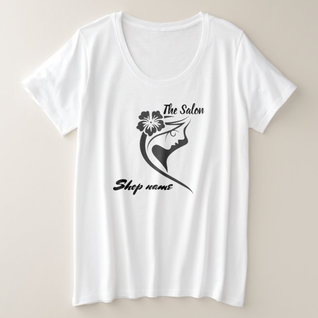 Moderner Salon Begrüßung Dunkelblauer Kundenname Große Größe T-Shirt (Design vorne)
