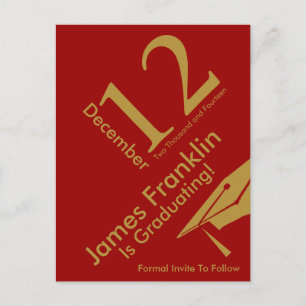Moderner Save the Date Abschluss Rot und Gold Ankündigungspostkarte