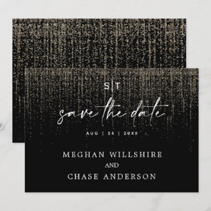 Moderner Save the Date Edgy Champagne Glitzer Einladung