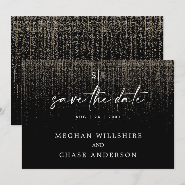 Moderner Save the Date Edgy Champagne Glitzer Einladung (Vorne/Hinten)