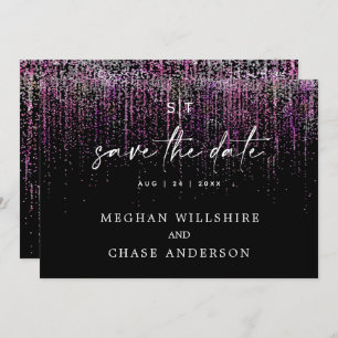 Moderner Save the Date Edgy Magenta Glitzer Einladung